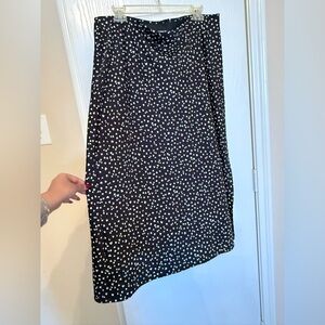 A New Day Black Silk Maxi Skirt with White Heart Design
